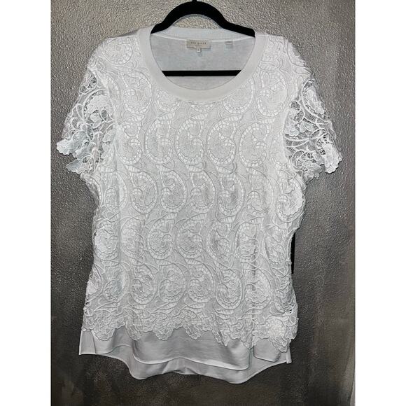 Ted Baker London Kitta Coquette Romantic Office Boho White Front Lace Top - Picture 1 of 12